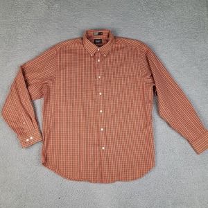 Haggar Shirt Mens Large Red Plaid Button Down Long Sleeve Wrinkle Resistant‎